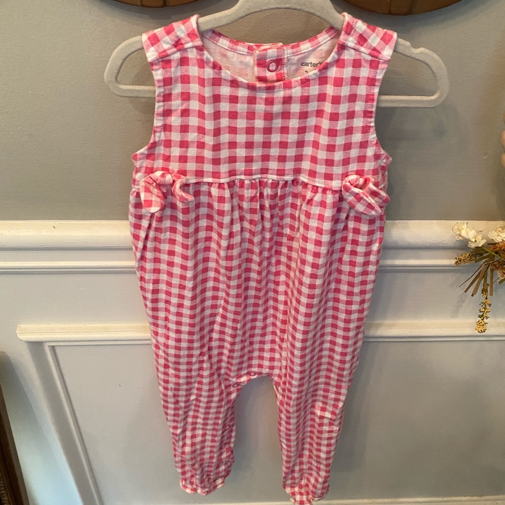 Pink and white checkered romper